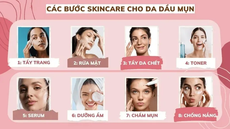 Một quy trình buổi tối đơn giản giúp da dầu mụn được làm sạch, làm dịu và dưỡng ẩm đúng cách.