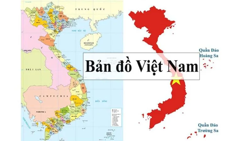 Bản đồ Việt Nam trong khu vực Đông Nam Á, thể hiện rõ vị trí tiếp giáp với Trung Quốc, Lào, Campuchia và Biển Đông.